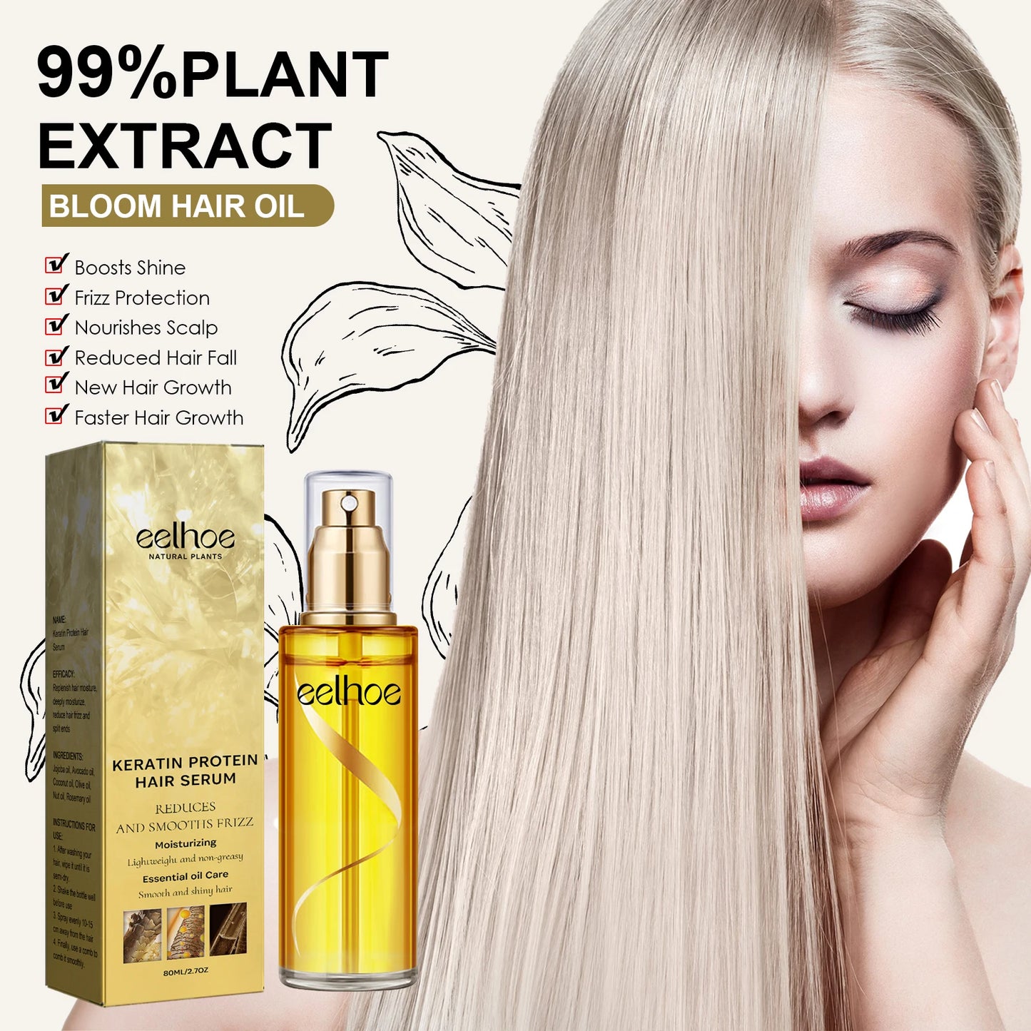 Natural Hair Growth Keratin Hair Care Essence Spray Repair Improve Dry Curly Hair Smooth Hair Growing Serum Oil