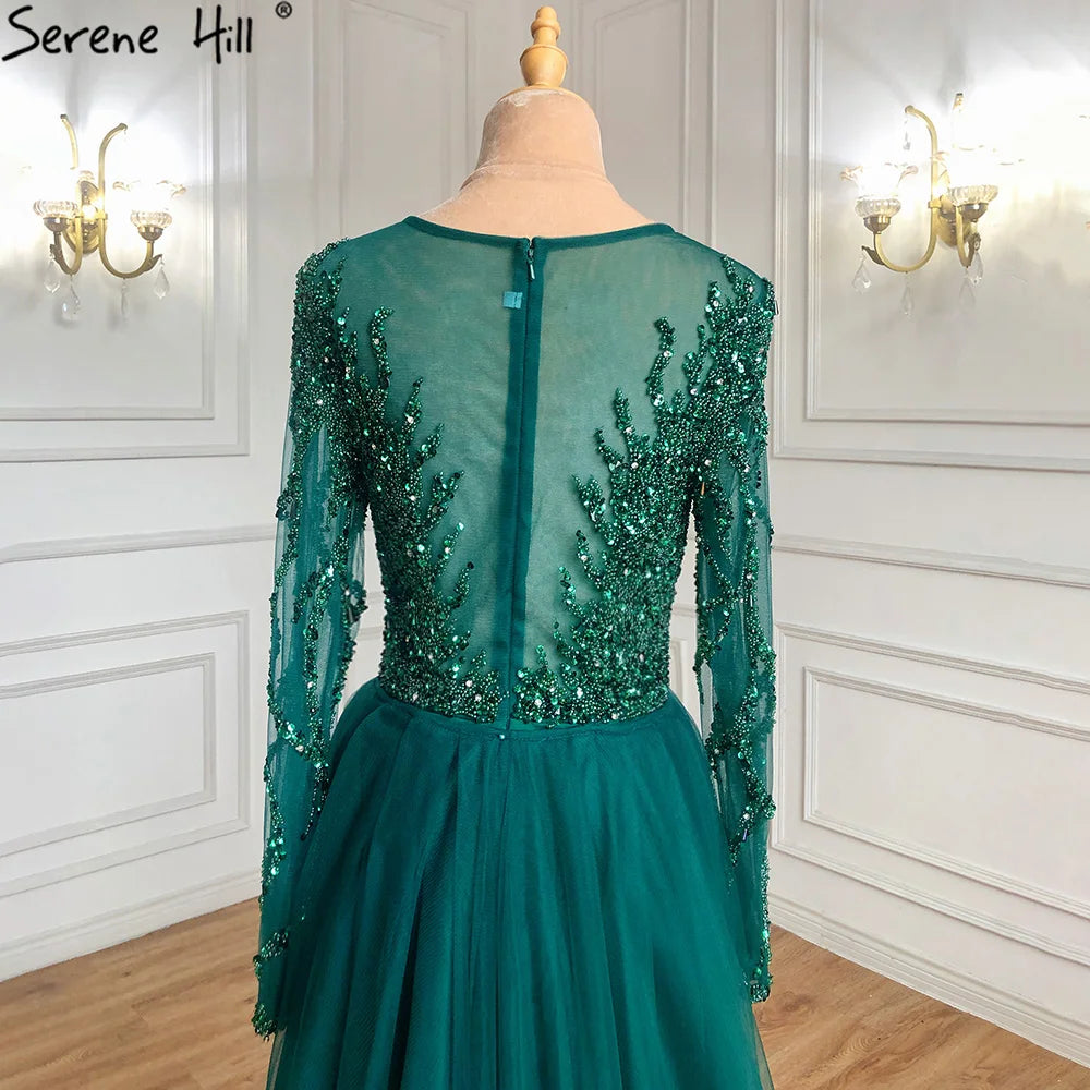 Muslim Green With Train Mermaid Beaded Elegant Luxury Evening Dresses Gowns 2025 For Women Party LA71107 Customized