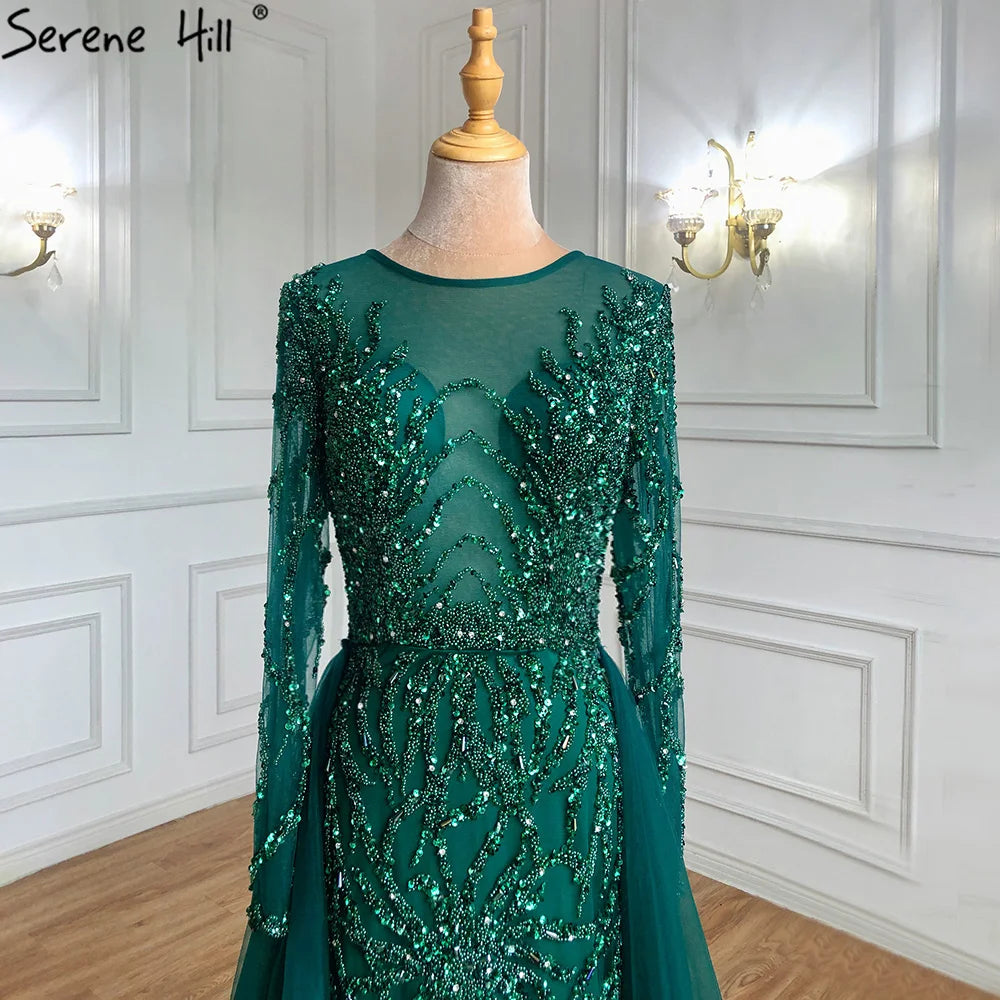 Muslim Green With Train Mermaid Beaded Elegant Luxury Evening Dresses Gowns 2025 For Women Party LA71107 Customized