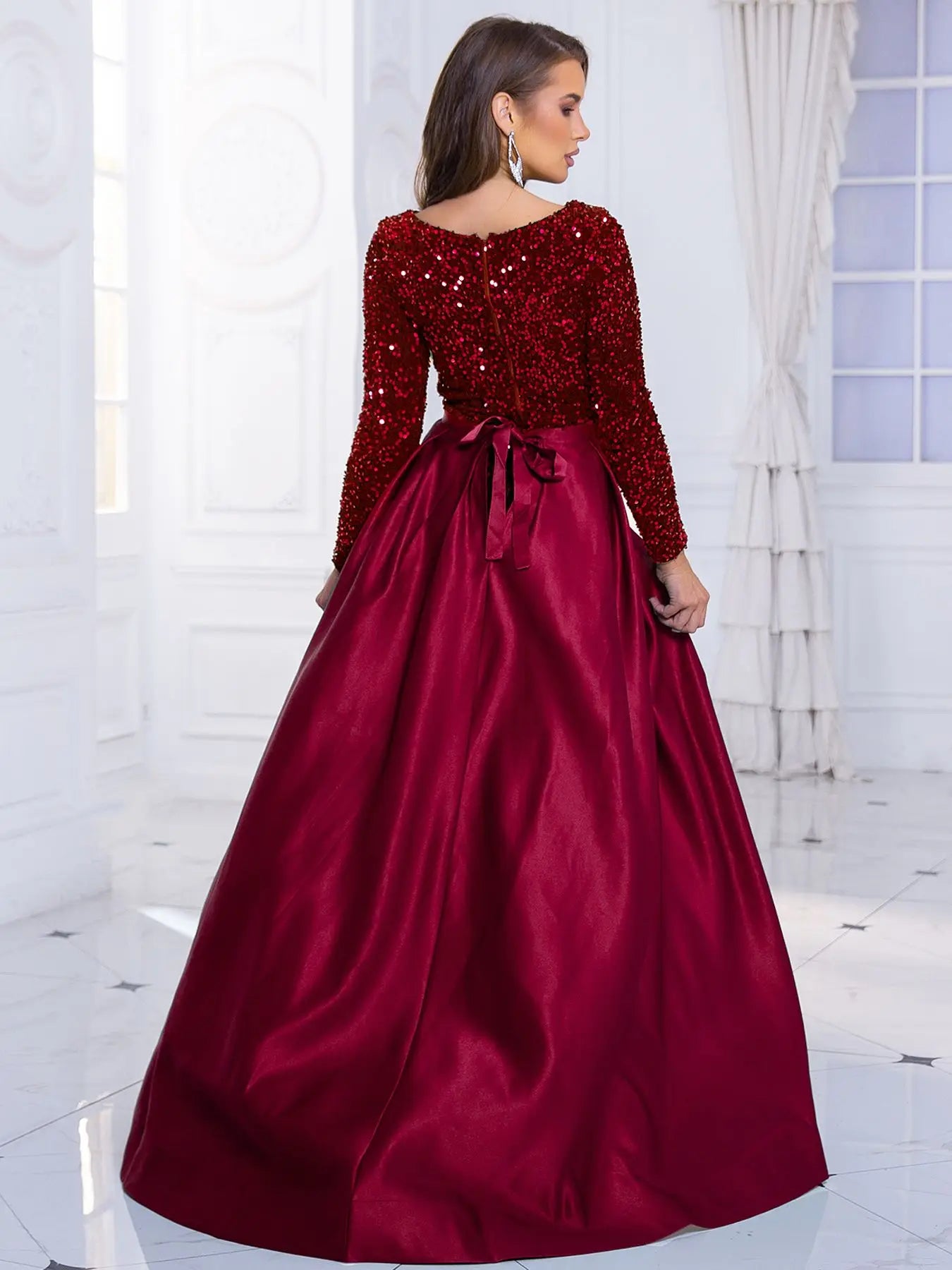 Full Sleeved Sequin Party Gown