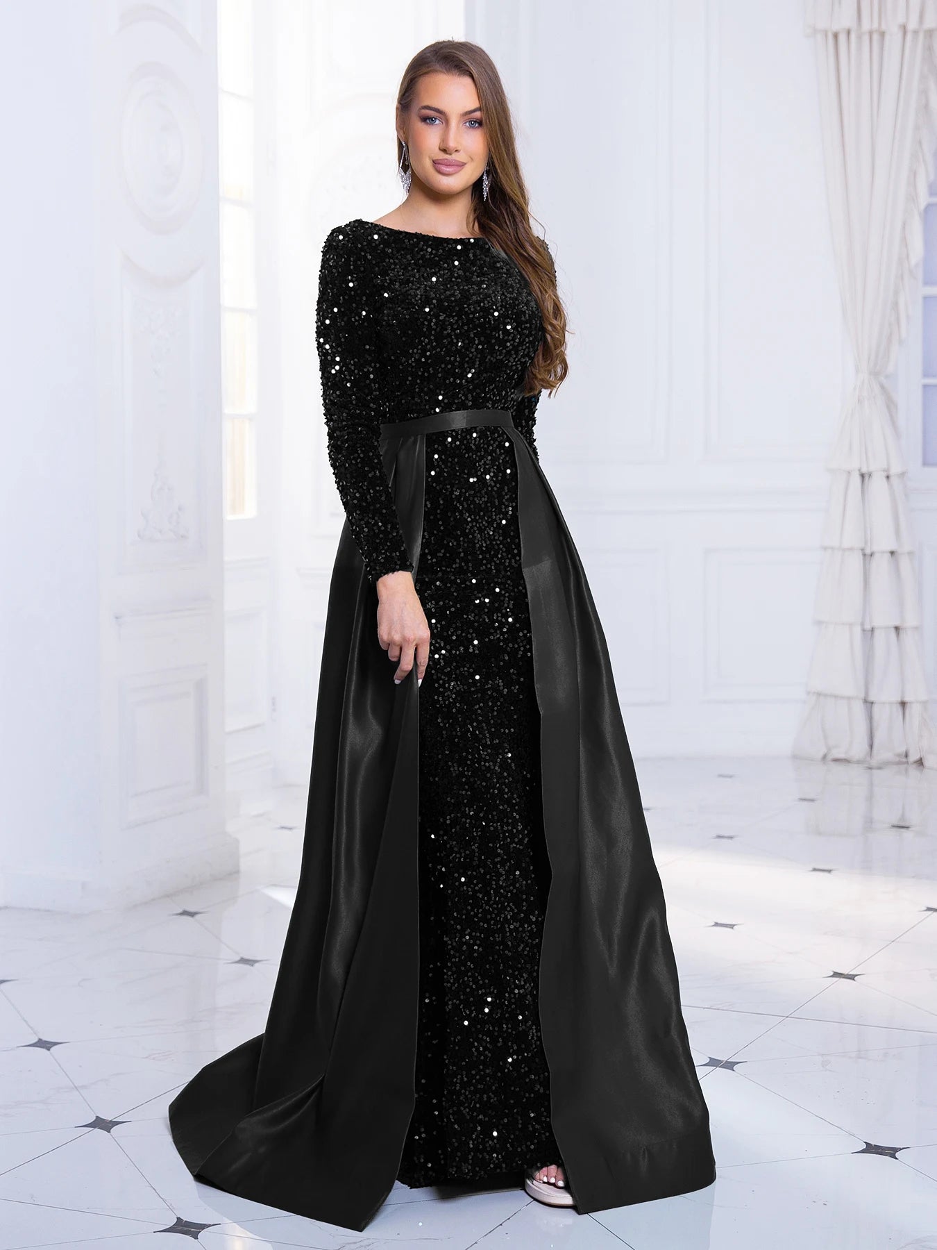 Full Sleeved Sequin Party Gown