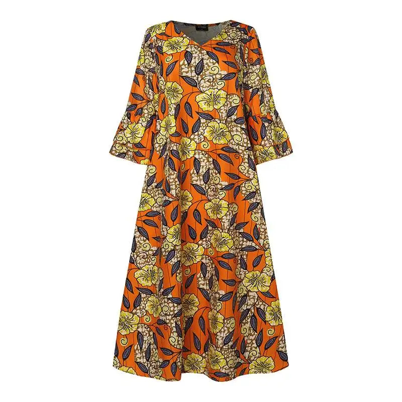 VONDA Bohemian Floral Printed Maxi Dress Women Sexy V-Neck Long Sleeve Ruffled Vestidos 2024 Fashion Casual Loose Vintage Robe