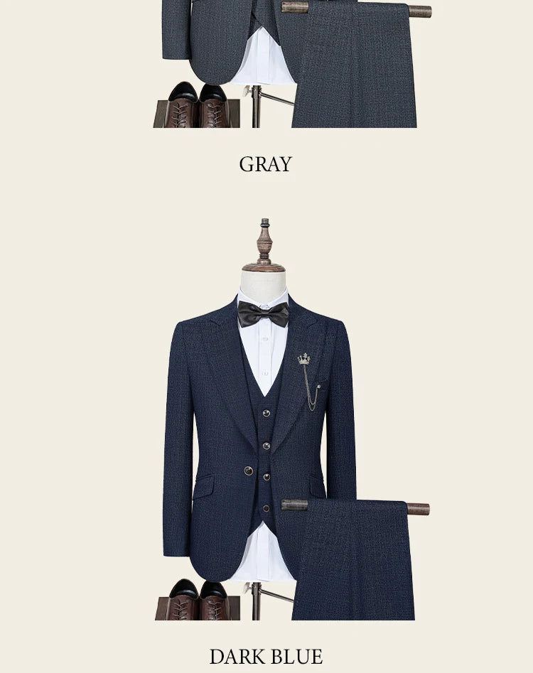 ST Cassy High Quality Men's Suit Slim Fit Male Groom Wedding Blazers Party Dress Suit Business Office three-piece