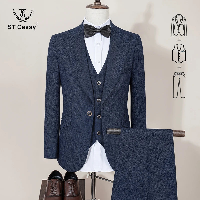 ST Cassy High Quality Men's Suit Slim Fit Male Groom Wedding Blazers Party Dress Suit Business Office three-piece