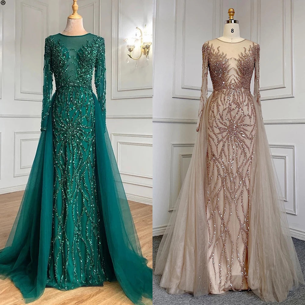Muslim Green With Train Mermaid Beaded Elegant Luxury Evening Dresses Gowns 2025 For Women Party LA71107 Customized