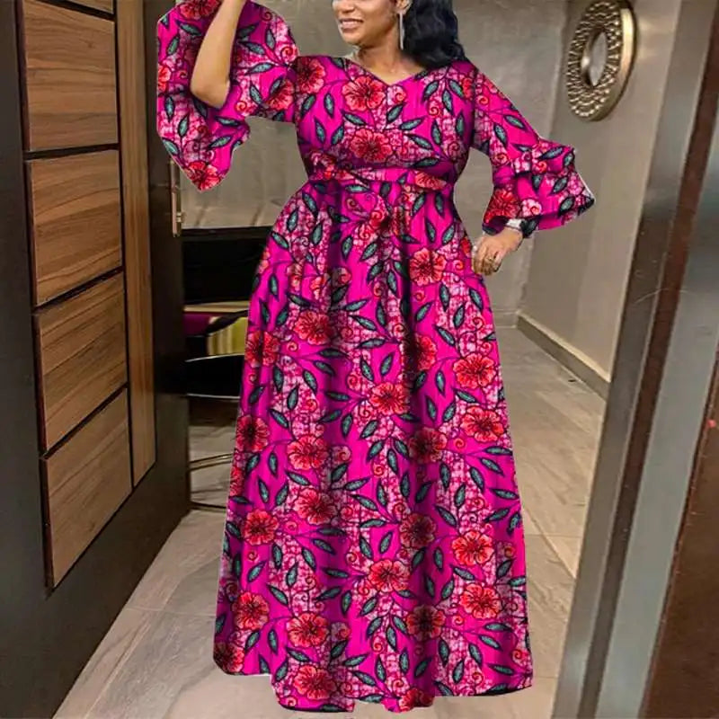 VONDA Bohemian Floral Printed Maxi Dress Women Sexy V-Neck Long Sleeve Ruffled Vestidos 2024 Fashion Casual Loose Vintage Robe