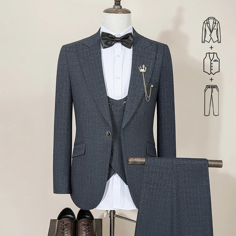 ST Cassy High Quality Men's Suit Slim Fit Male Groom Wedding Blazers Party Dress Suit Business Office three-piece