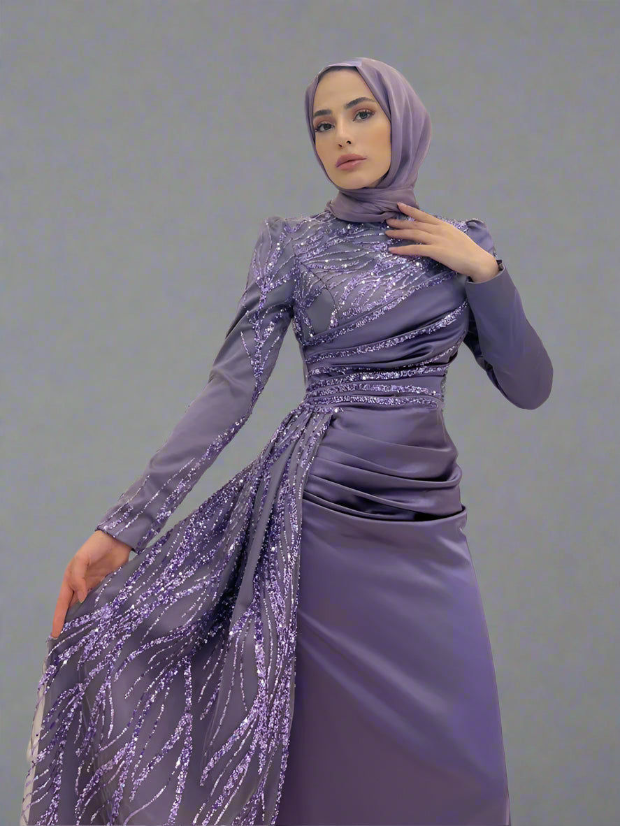 Beaded Satin Muslim Evening Gown