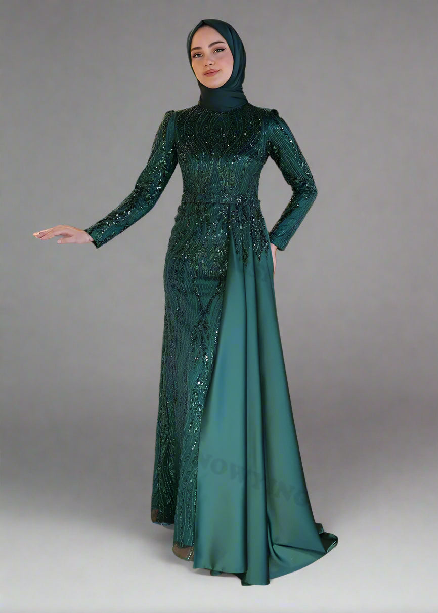 Beaded Satin Muslim Evening Gown