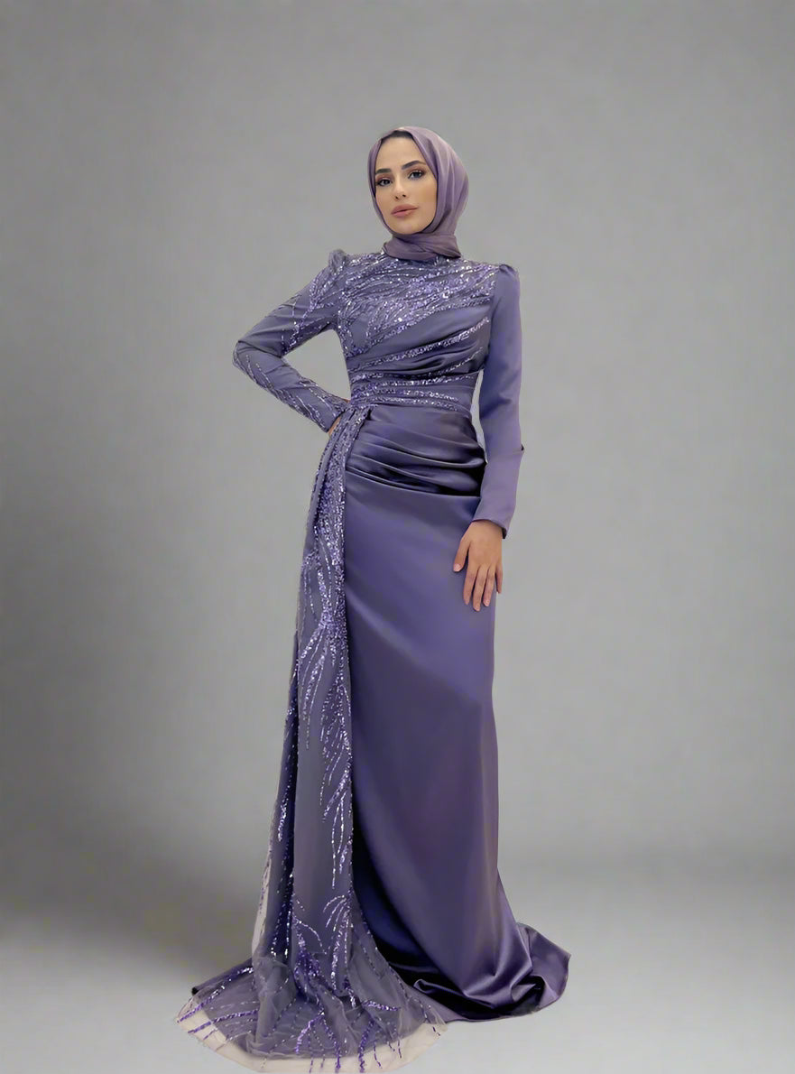 Beaded Satin Muslim Evening Gown