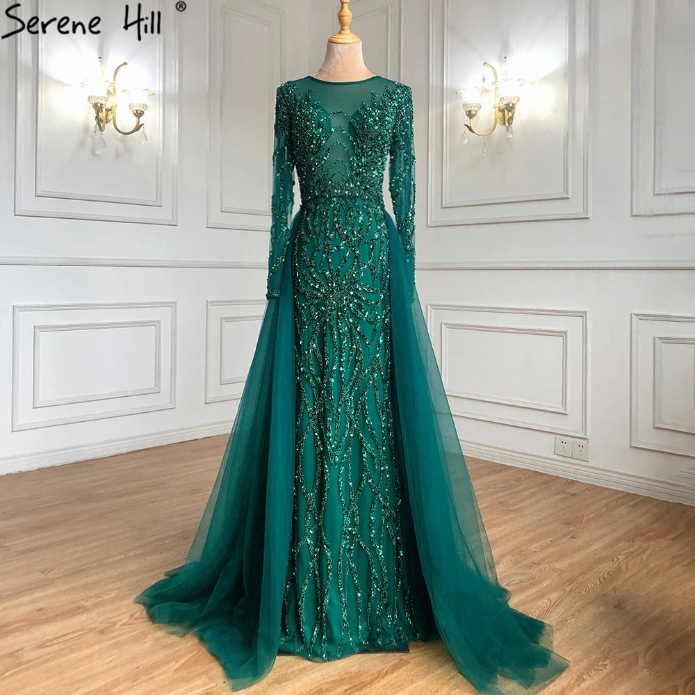 Muslim Green With Train Mermaid Beaded Elegant Luxury Evening Dresses Gowns 2025 For Women Party LA71107 Customized