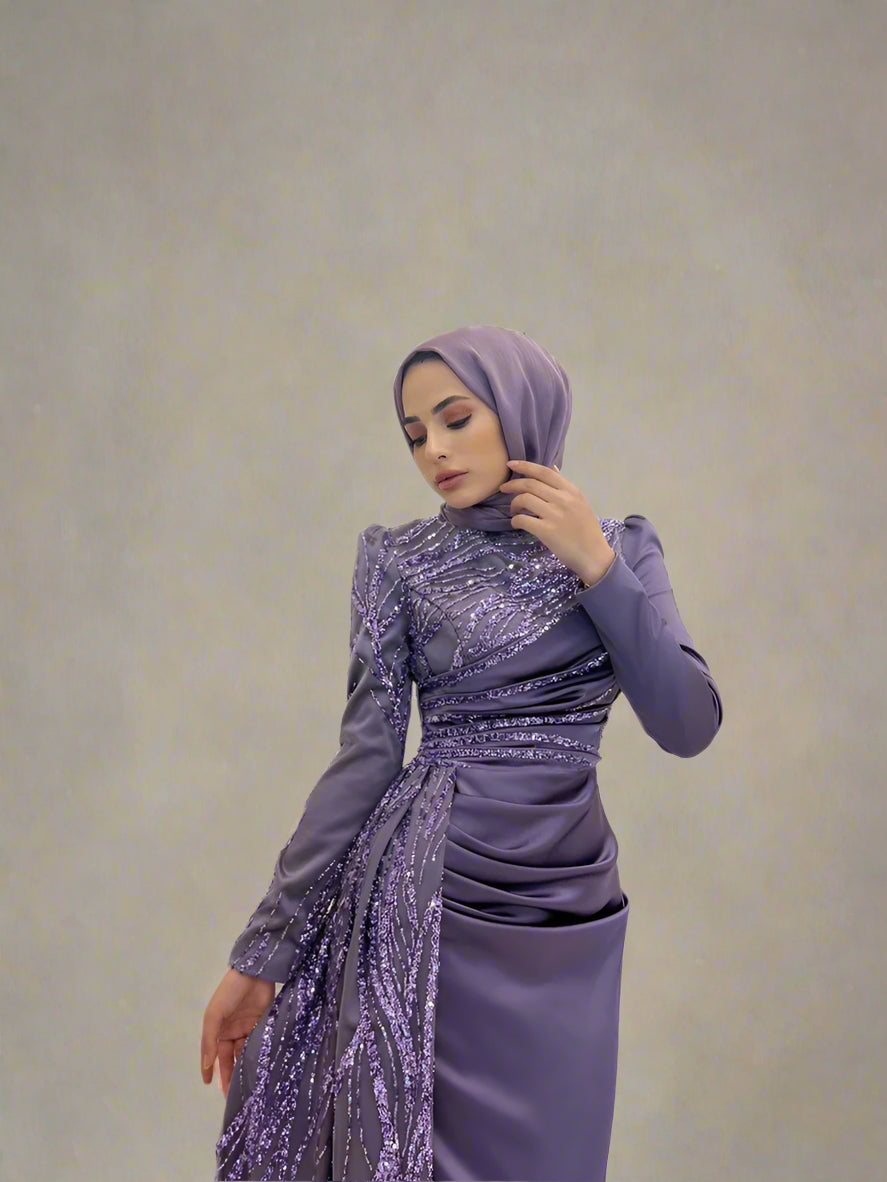 Beaded Satin Muslim Evening Gown