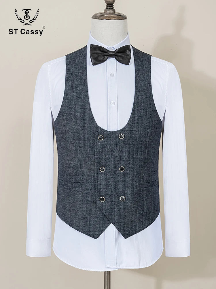 ST Cassy High Quality Men's Suit Slim Fit Male Groom Wedding Blazers Party Dress Suit Business Office three-piece