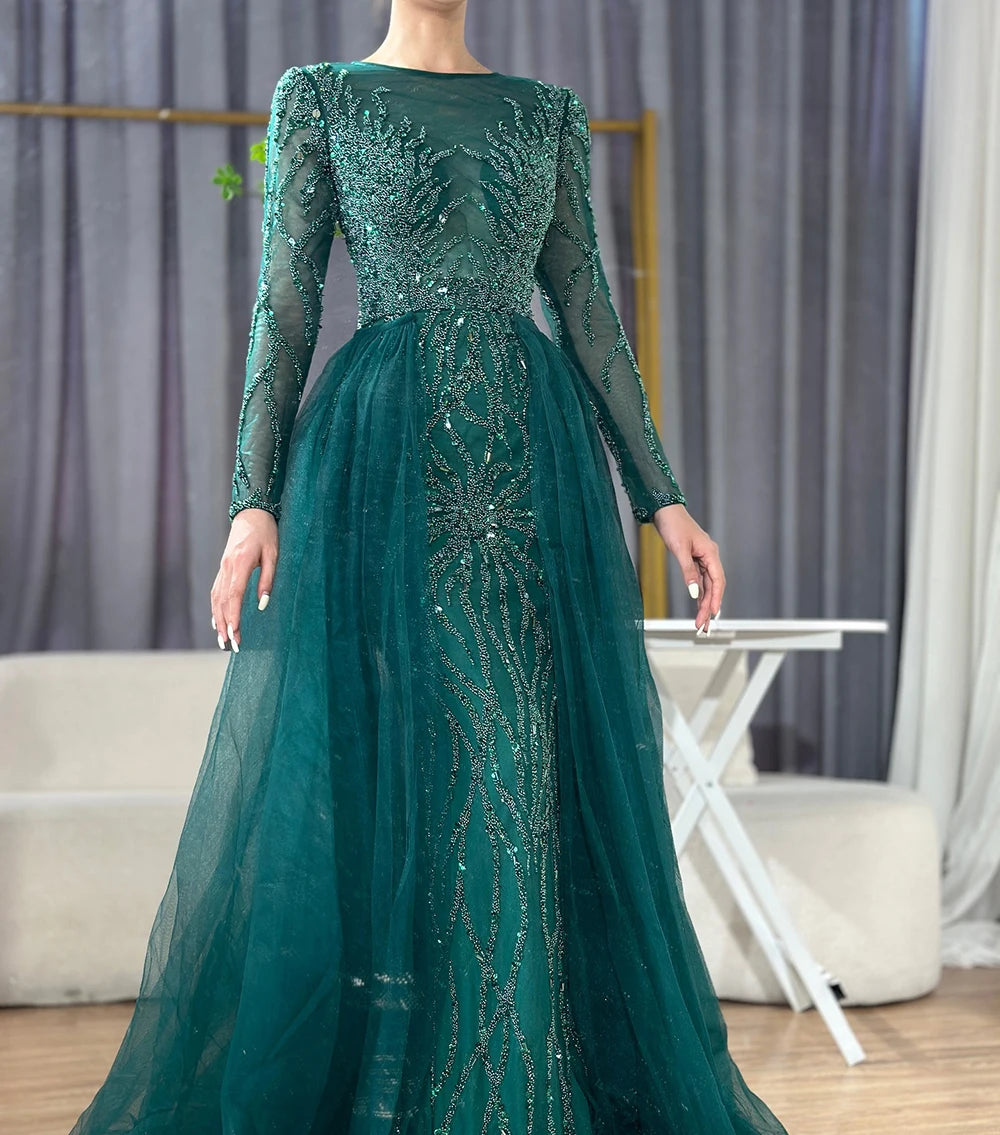 Muslim Green With Train Mermaid Beaded Elegant Luxury Evening Dresses Gowns 2025 For Women Party LA71107 Customized