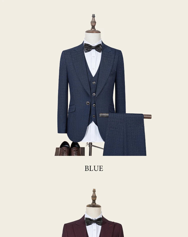 ST Cassy High Quality Men's Suit Slim Fit Male Groom Wedding Blazers Party Dress Suit Business Office three-piece