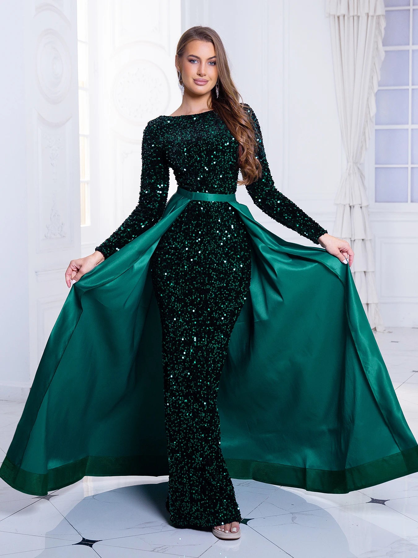 Full Sleeved Sequin Party Gown