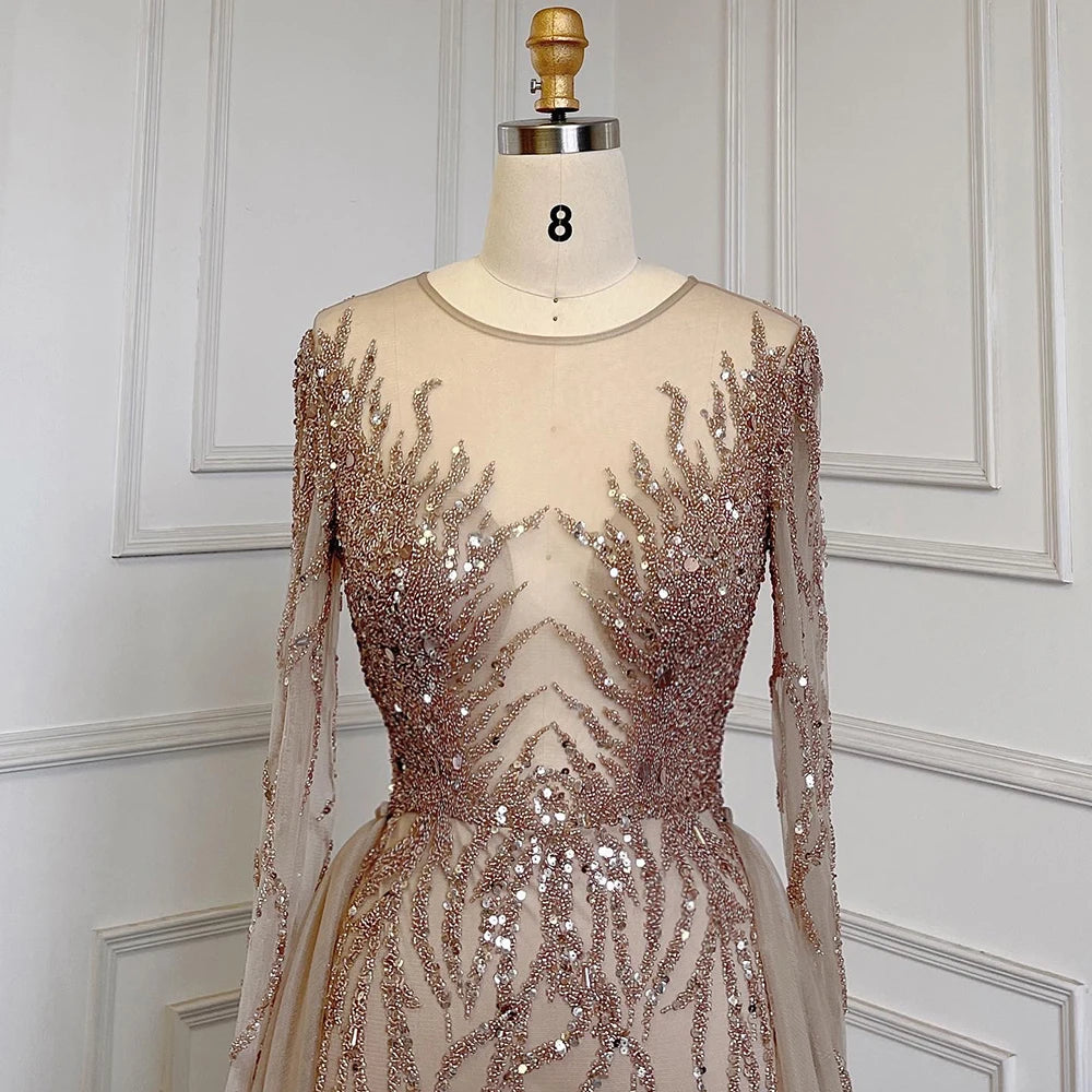 Muslim Green With Train Mermaid Beaded Elegant Luxury Evening Dresses Gowns 2025 For Women Party LA71107 Customized