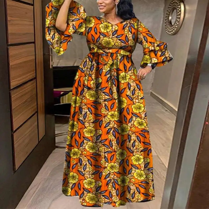 VONDA Bohemian Floral Printed Maxi Dress Women Sexy V-Neck Long Sleeve Ruffled Vestidos 2024 Fashion Casual Loose Vintage Robe