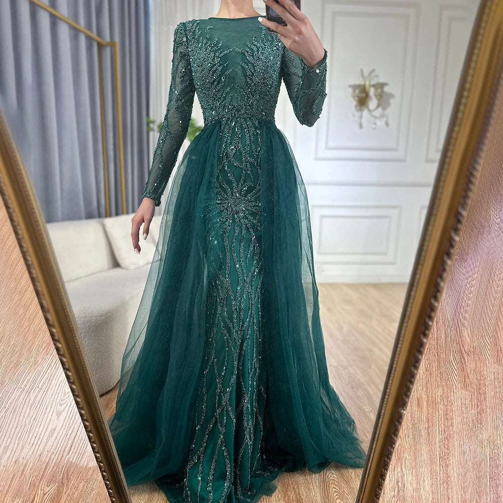 Muslim Green With Train Mermaid Beaded Elegant Luxury Evening Dresses Gowns 2025 For Women Party LA71107 Customized