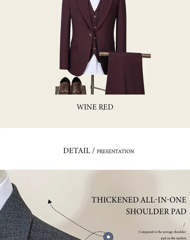 ST Cassy High Quality Men's Suit Slim Fit Male Groom Wedding Blazers Party Dress Suit Business Office three-piece