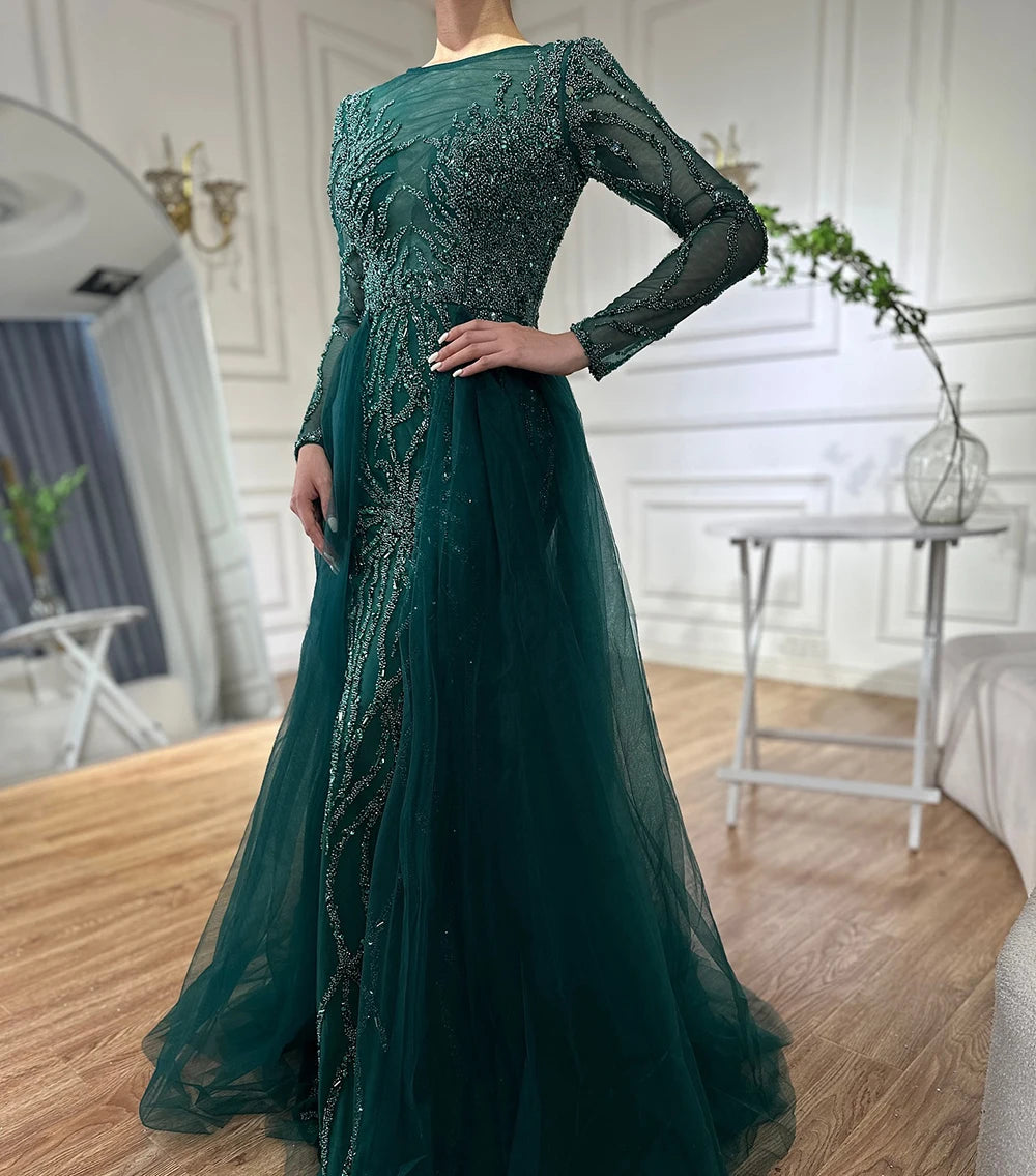 Muslim Green With Train Mermaid Beaded Elegant Luxury Evening Dresses Gowns 2025 For Women Party LA71107 Customized