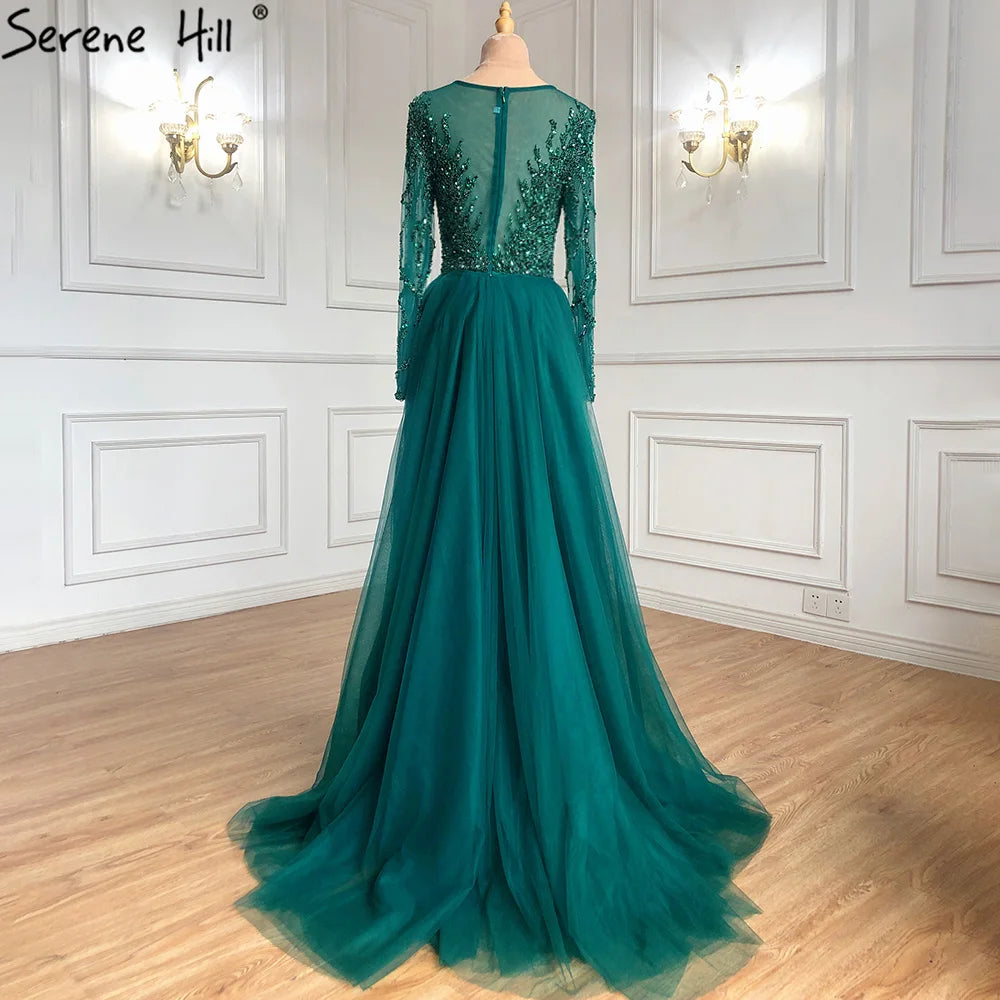 Muslim Green With Train Mermaid Beaded Elegant Luxury Evening Dresses Gowns 2025 For Women Party LA71107 Customized