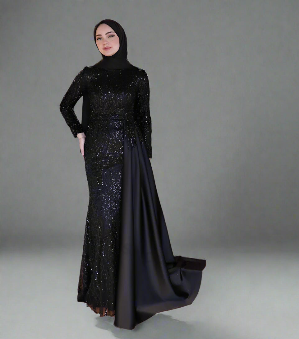 Beaded Satin Muslim Evening Gown