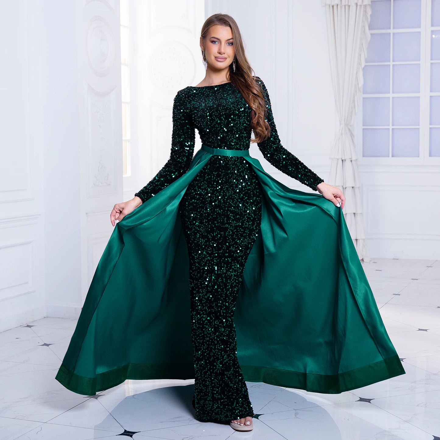 Full Sleeved Sequin Party Gown