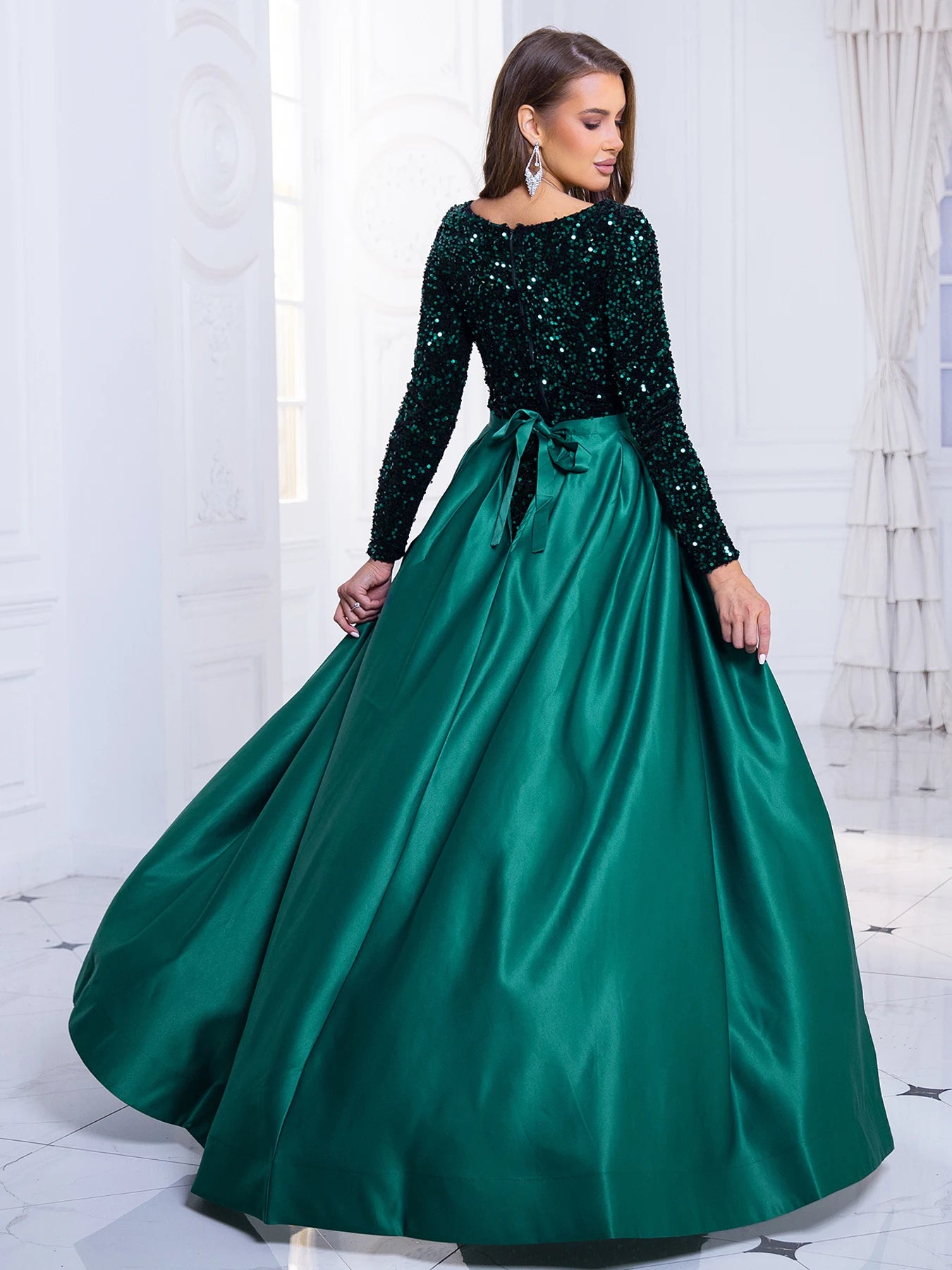 Full Sleeved Sequin Party Gown