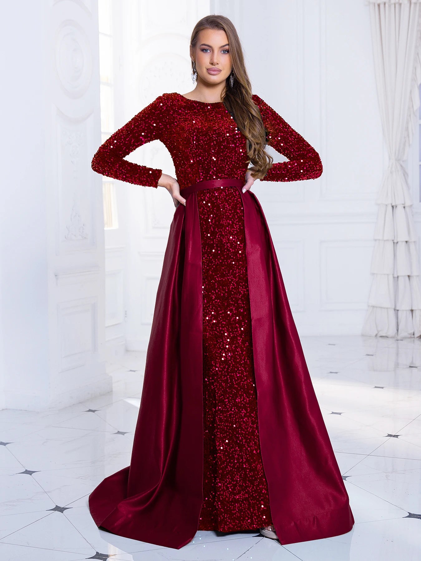 Full Sleeved Sequin Party Gown