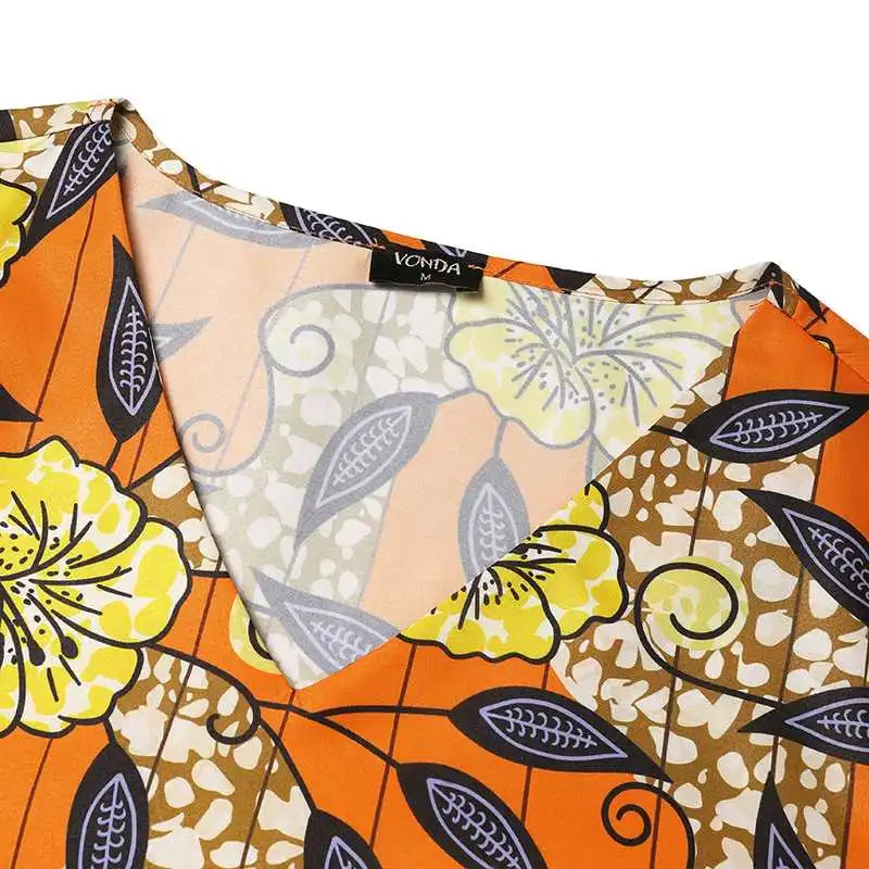 VONDA Bohemian Floral Printed Maxi Dress Women Sexy V-Neck Long Sleeve Ruffled Vestidos 2024 Fashion Casual Loose Vintage Robe