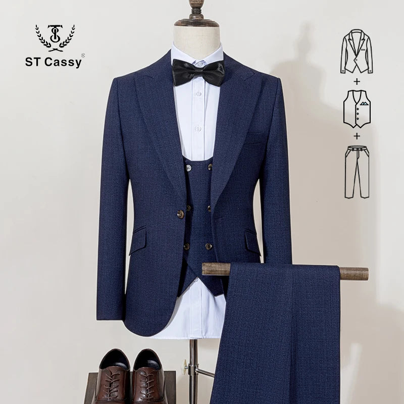 ST Cassy High Quality Men's Suit Slim Fit Male Groom Wedding Blazers Party Dress Suit Business Office three-piece