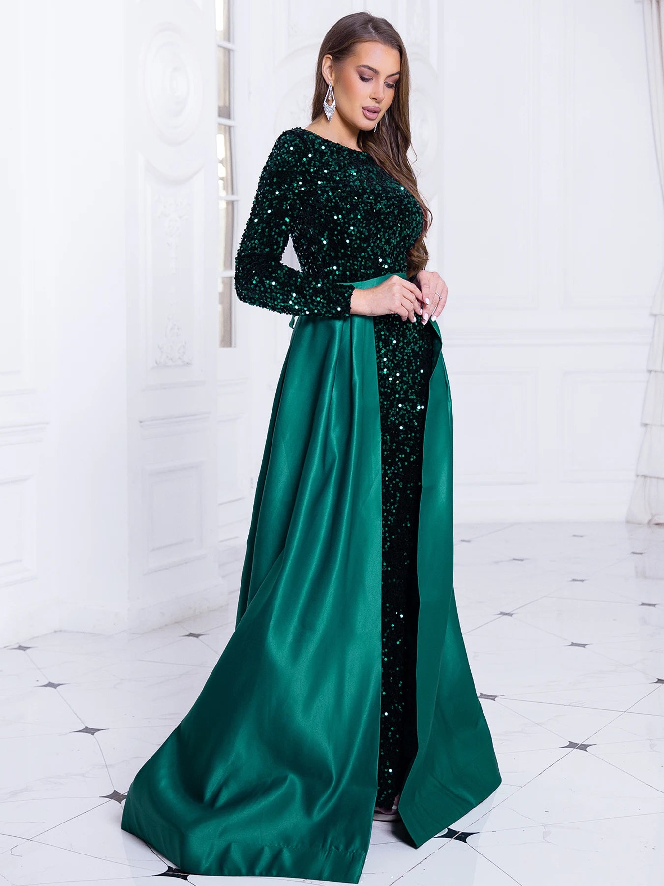 Full Sleeved Sequin Party Gown