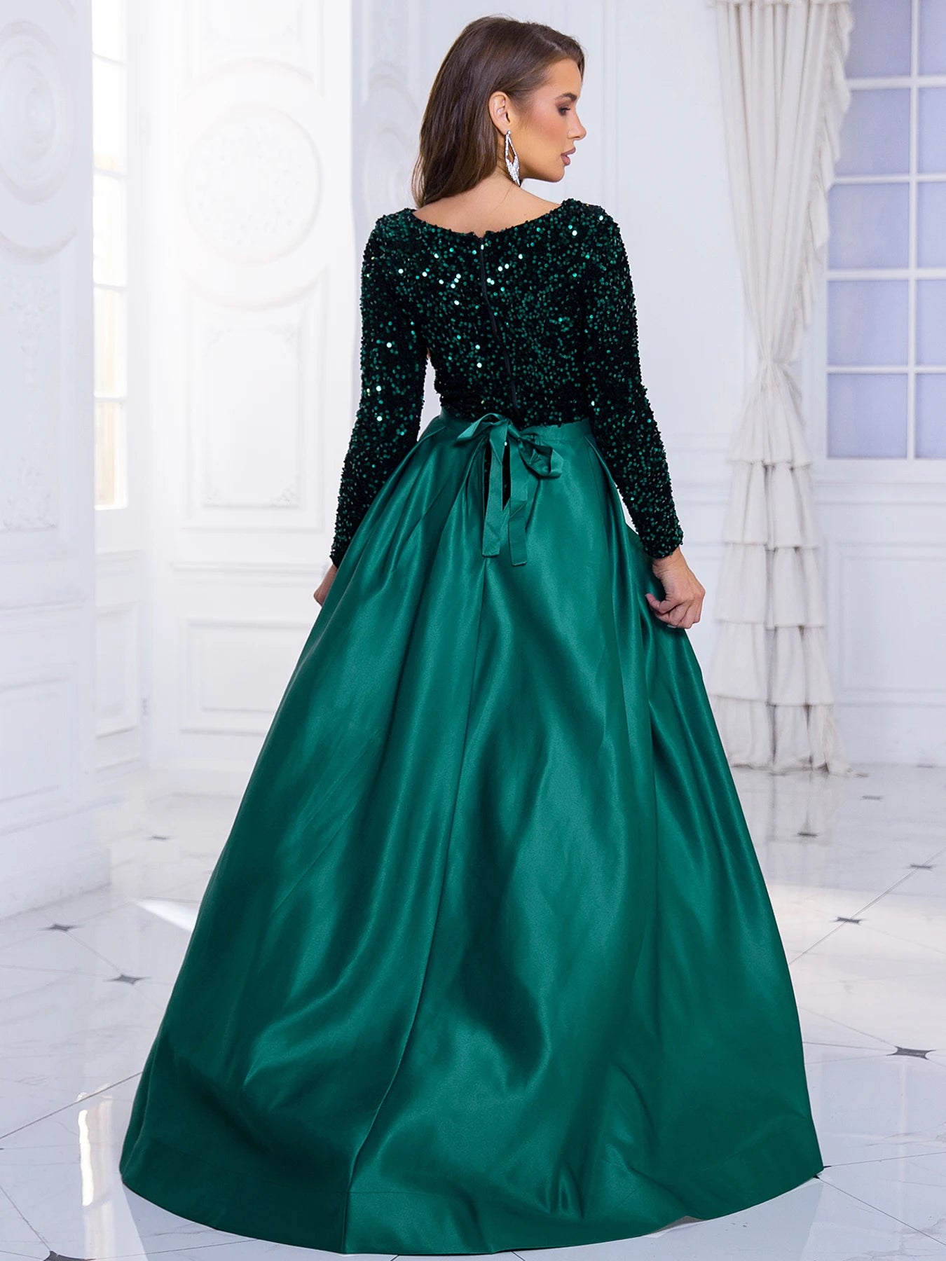 Full Sleeved Sequin Party Gown