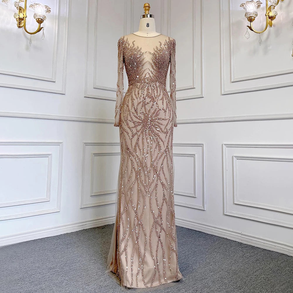 Muslim Green With Train Mermaid Beaded Elegant Luxury Evening Dresses Gowns 2025 For Women Party LA71107 Customized