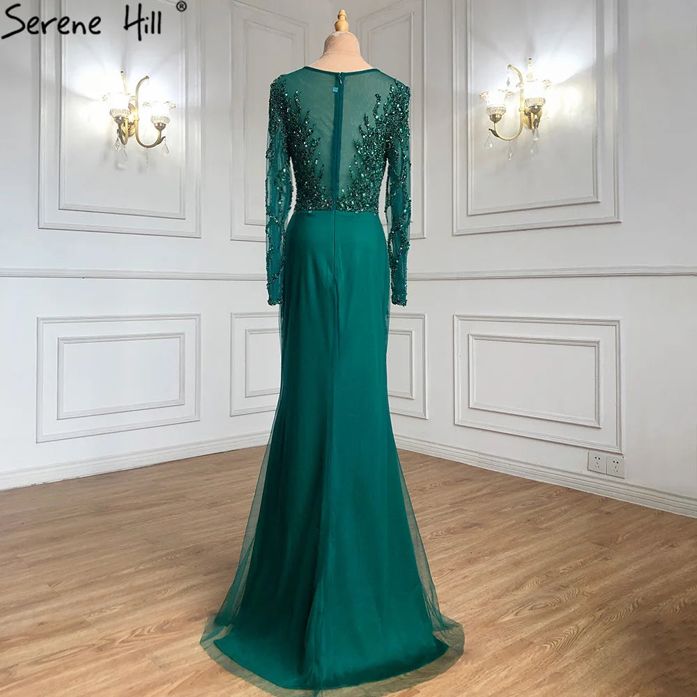 Muslim Green With Train Mermaid Beaded Elegant Luxury Evening Dresses Gowns 2025 For Women Party LA71107 Customized