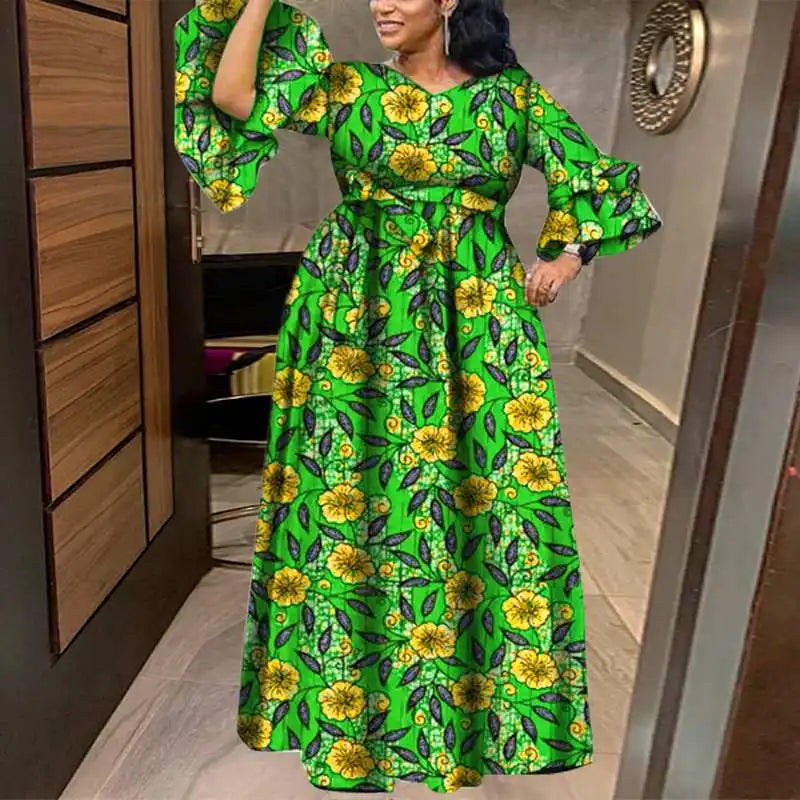 VONDA Bohemian Floral Printed Maxi Dress Women Sexy V-Neck Long Sleeve Ruffled Vestidos 2024 Fashion Casual Loose Vintage Robe