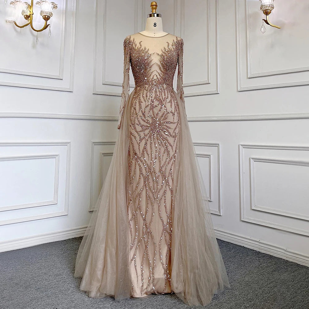 Muslim Green With Train Mermaid Beaded Elegant Luxury Evening Dresses Gowns 2025 For Women Party LA71107 Customized