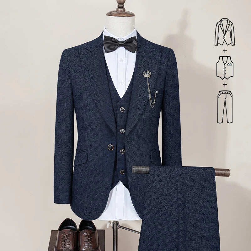 ST Cassy High Quality Men's Suit Slim Fit Male Groom Wedding Blazers Party Dress Suit Business Office three-piece