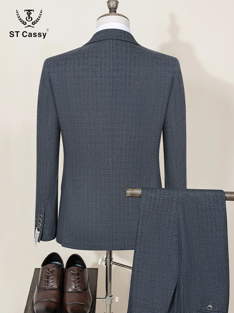 ST Cassy High Quality Men's Suit Slim Fit Male Groom Wedding Blazers Party Dress Suit Business Office three-piece