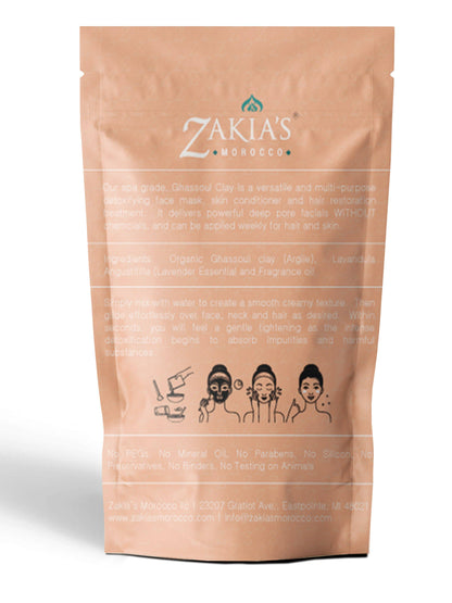 Zakia's Morocco - Organic Moroccan Ghassoul "Rhassoul" Clay Face and Hair Mask - Orange Blossom - 8 oz.