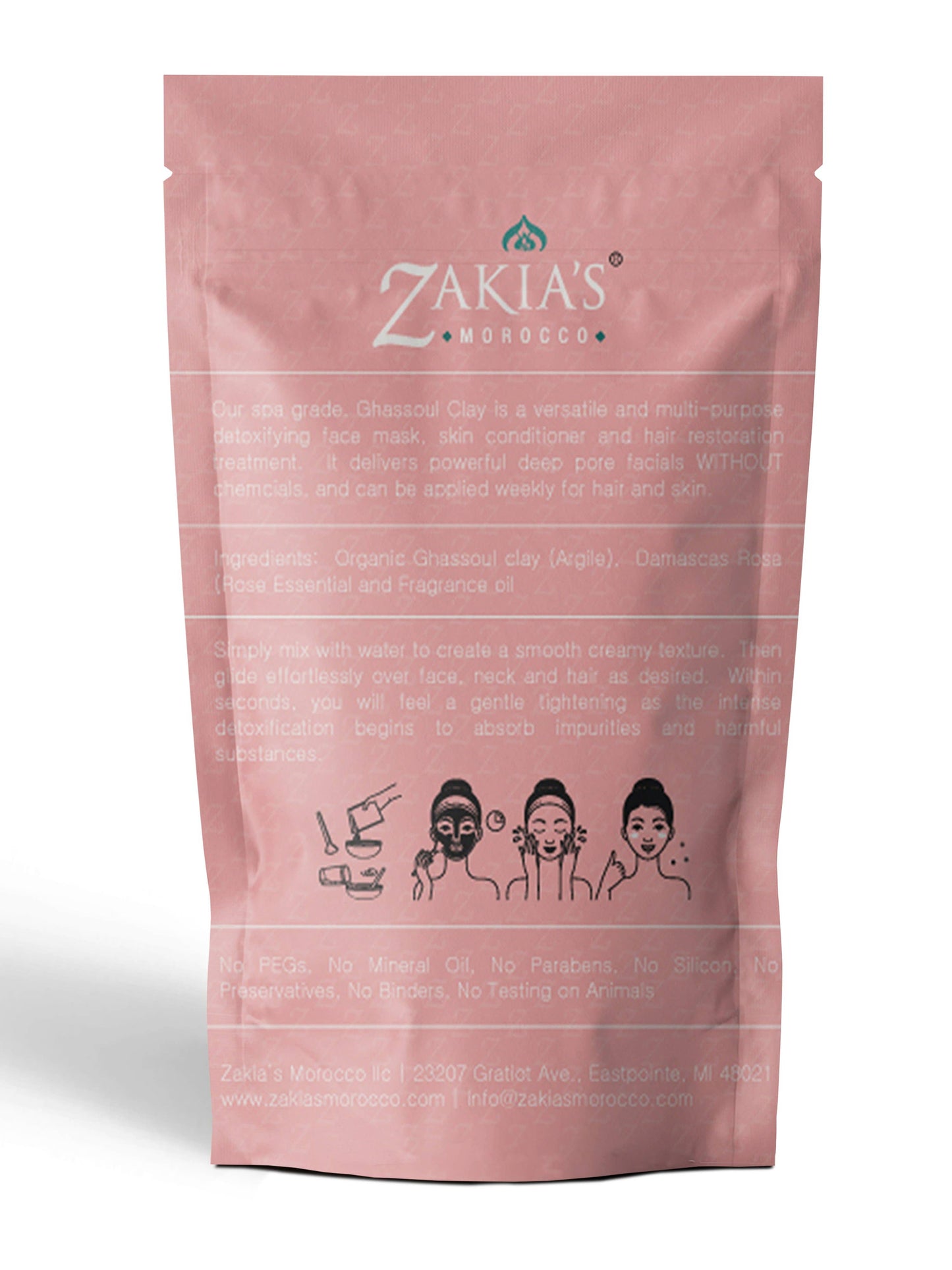 Zakia's Morocco - Organic Moroccan Ghassoul "Rhassoul" Clay Face and Hair Mask - Rose - 8 oz.