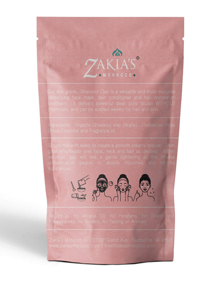 Zakia's Morocco - Organic Moroccan Ghassoul "Rhassoul" Clay Face and Hair Mask - Rose - 8 oz.