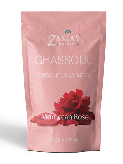 Zakia's Morocco - Organic Moroccan Ghassoul "Rhassoul" Clay Face and Hair Mask - Rose - 8 oz.