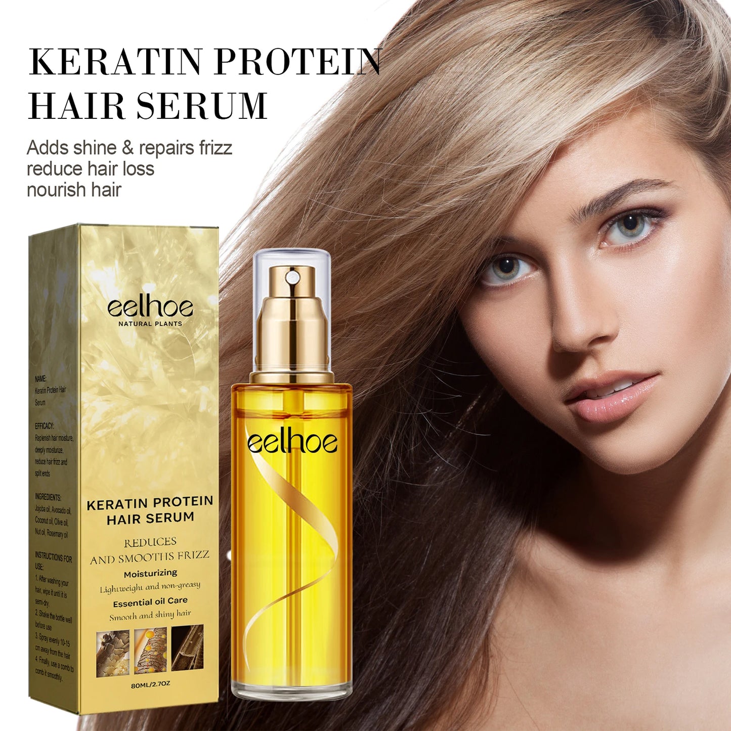 Natural Hair Growth Keratin Hair Care Essence Spray Repair Improve Dry Curly Hair Smooth Hair Growing Serum Oil