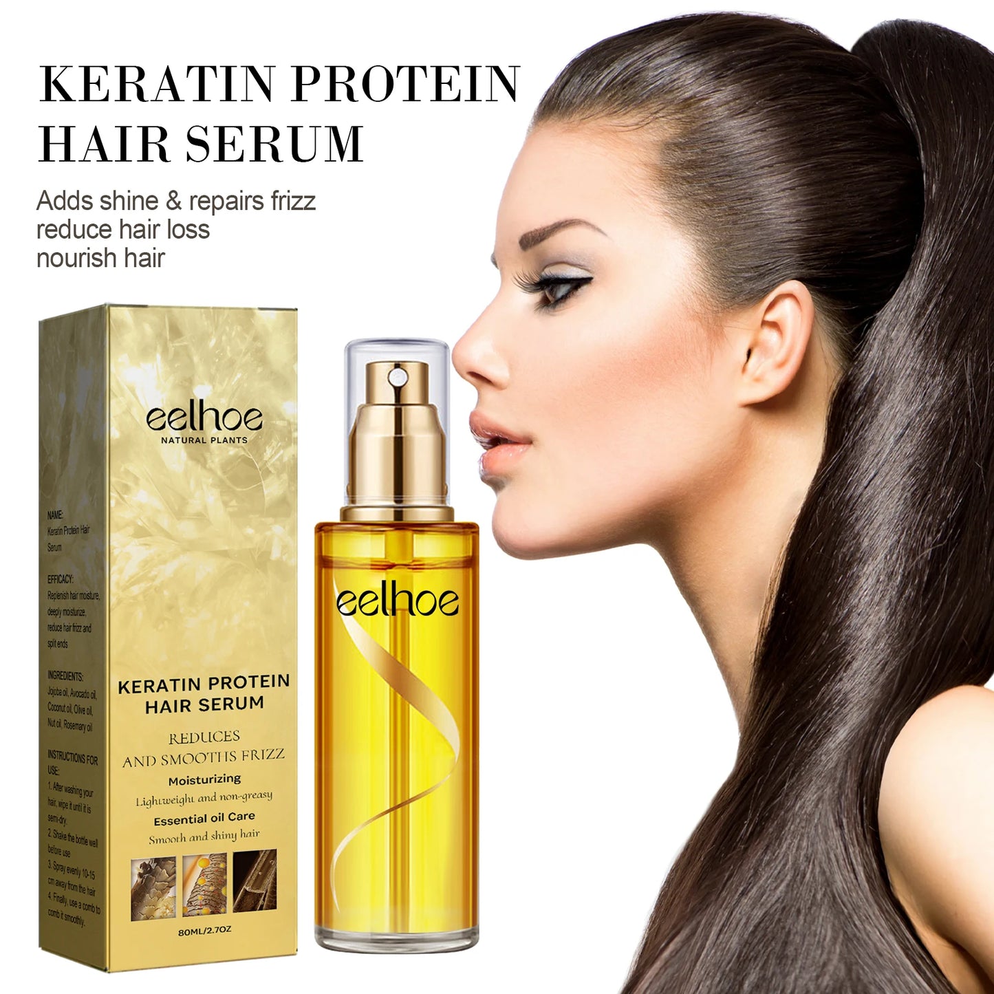 Natural Hair Growth Keratin Hair Care Essence Spray Repair Improve Dry Curly Hair Smooth Hair Growing Serum Oil