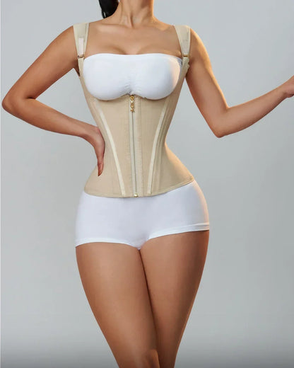 Body Shapewear Double Compression Waist Trainer Corset Adjustable Zipper and Hook-eyes Flat Belly Body Shaper