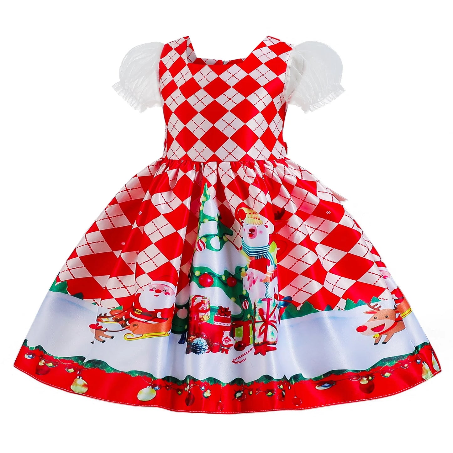 Elegant Girl Princess Dress Kids Red Christmas Polka Dot Dress Baby Birthday Party New Costume 2024 Carnival Clothes for 3-8Yrs
