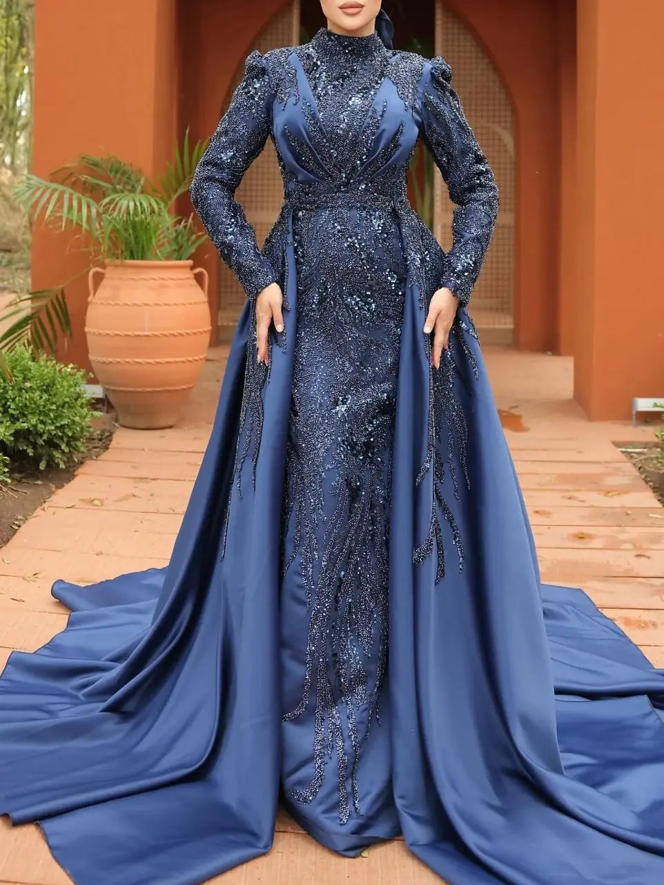 FATAPAESE Muslim Evening Dress Illusion Neckline Full Sleeve Side Slit Maxi Skirt Special Occasion Gown لباس_ماکسی لباس_شب_ترک