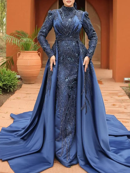FATAPAESE Muslim Evening Dress Illusion Neckline Full Sleeve Side Slit Maxi Skirt Special Occasion Gown لباس_ماکسی لباس_شب_ترک